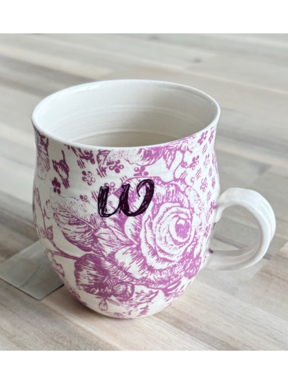 Anthropologie Pink Floral Ceramic Mug with Monogram - Picture 8 of 8